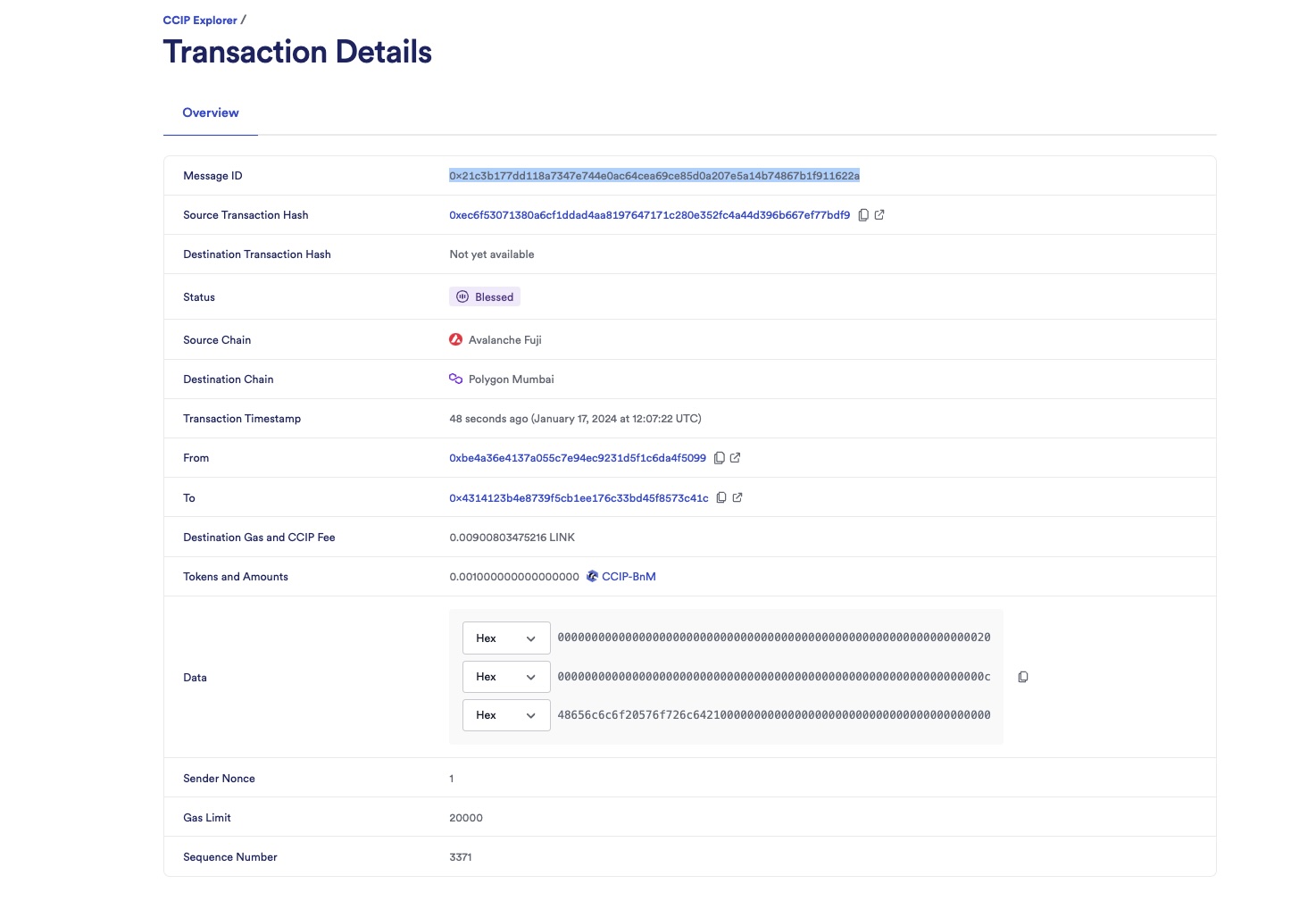 Chainlink CCIP Explorer transaction details